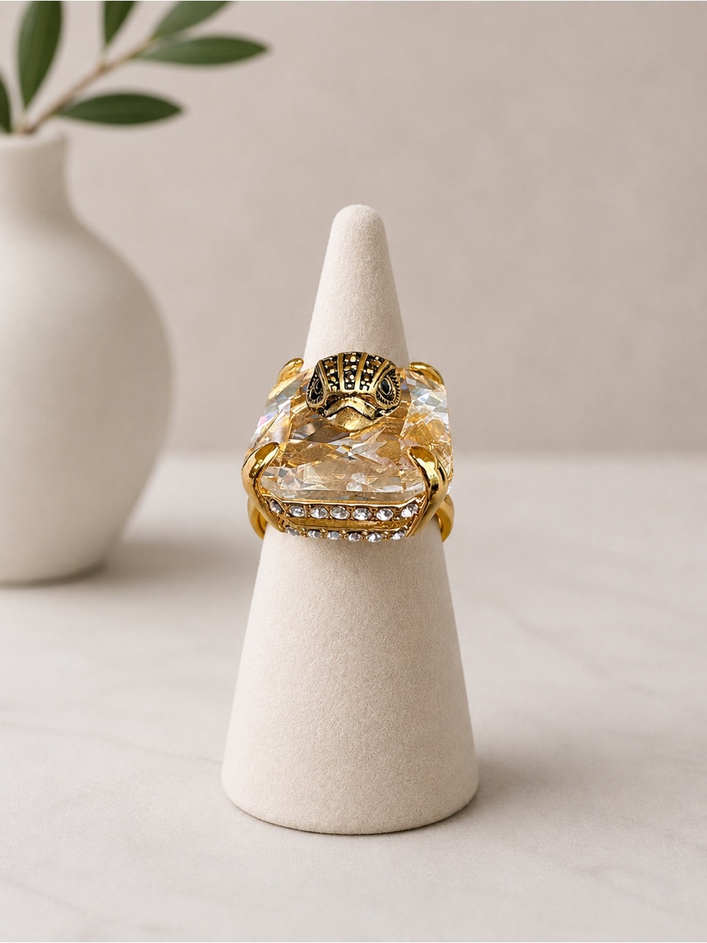 Kurt Geiger Gold Crystal Cocktail Ring